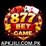 877bet Game logo with cards, dice, and chips