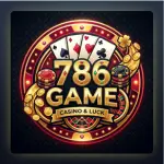 786 Game Casino Logo with Playing Cards and Golden Roulette