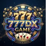 777DX Game Logo - Casino Style Design with Gold Chips and Playing Cards